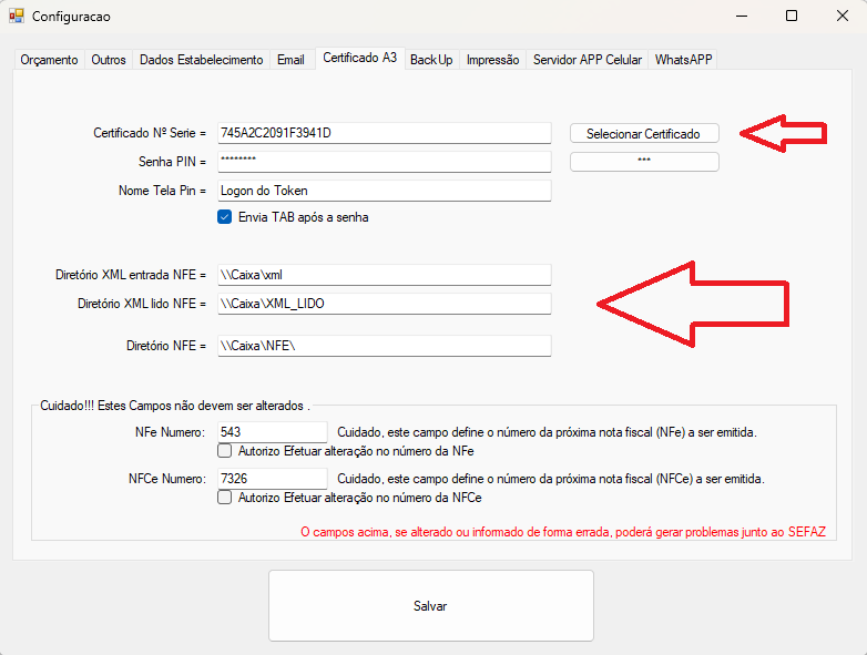 Configuração da Aba Certificado